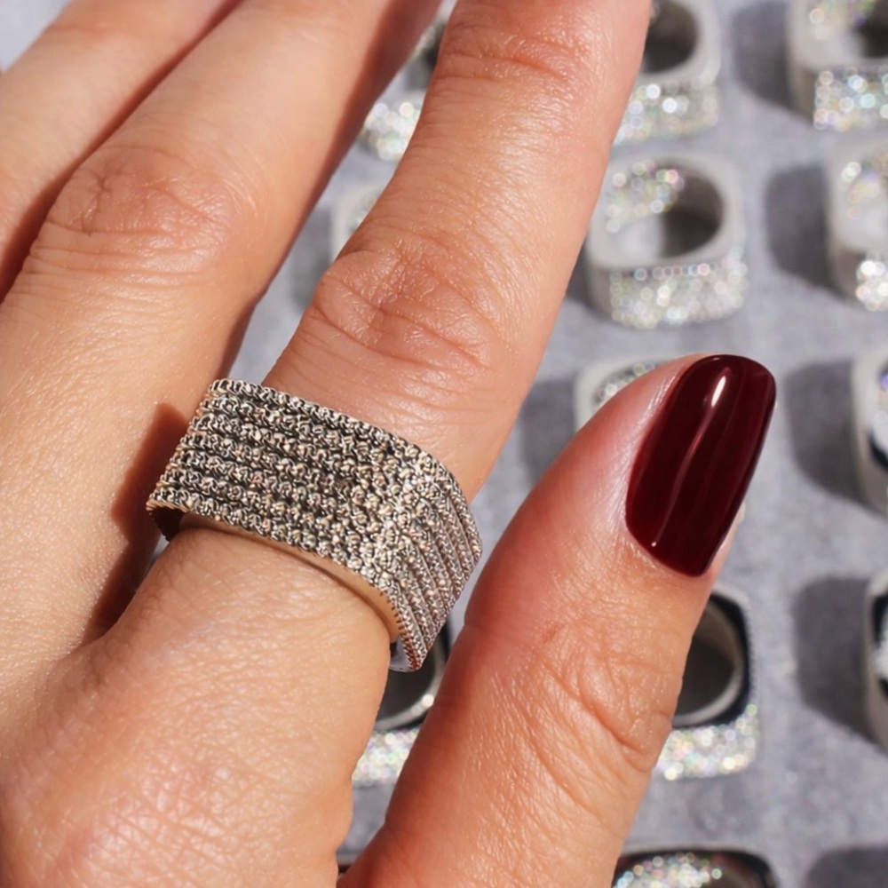Anthropologie Silver Multi-Row Pavé Ring